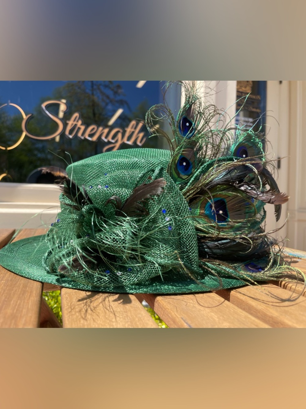 Emerald Sinamay and Peacock Feather Hat